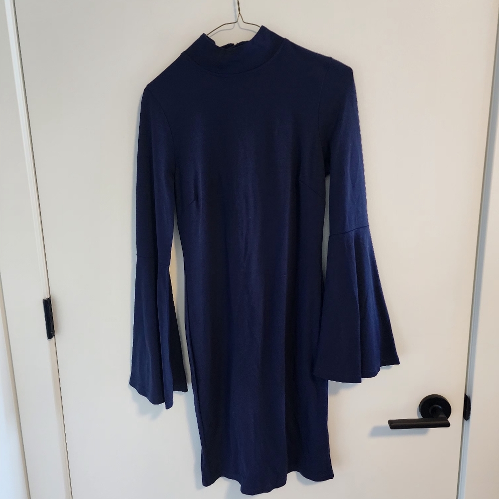Navy Bell-Sleved Dress